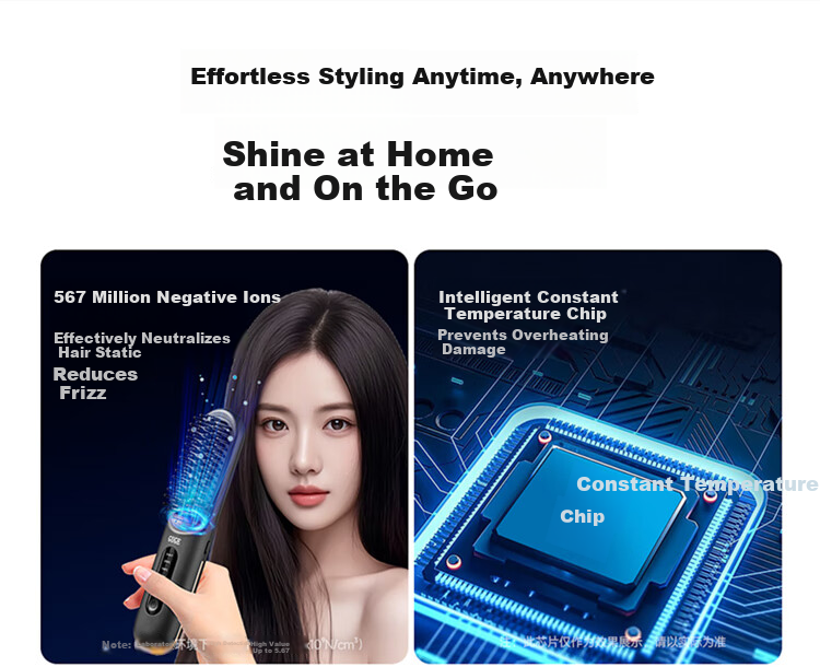 GUGE [567 Million Negative Ions] German Wireless Hair Straightening Brush Dual-Use Negative Ion Straightening and Curling Comb High Volume Hair Clip Flat Iron Mother's Day Gift 3