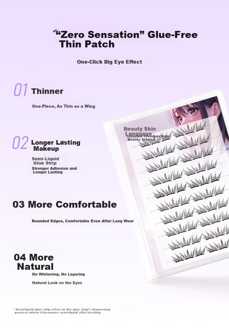 Meifuyu Thin Strip Glue-Free False Eyelashes Blue Tears 60 Clusters Self-Adhesive Lightweight Comfortable No Removal MF8840 5