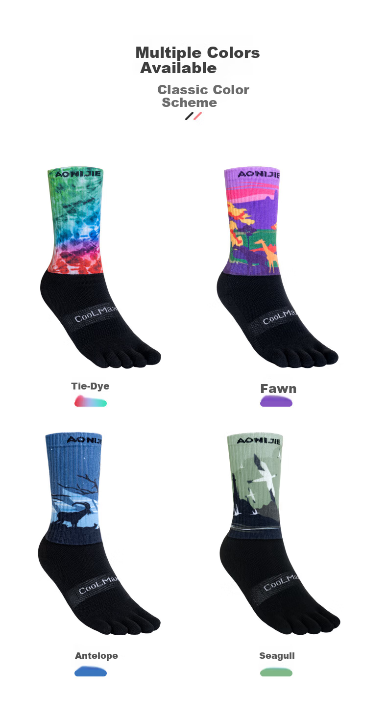 AONIJIE Long Tube Five-Toe Socks Snow Mountain Desert Pattern Breathable Durable Mountaineering Trail Running Hiking Toe Socks Snow Mountain S 4