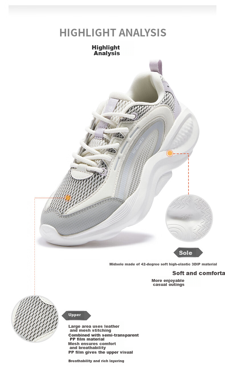 361° Women's Sports Shoes Mianyun Spring Summer Thick Sole Commuting Breathable Casual Retro Dad Shoes 682626703-1 18