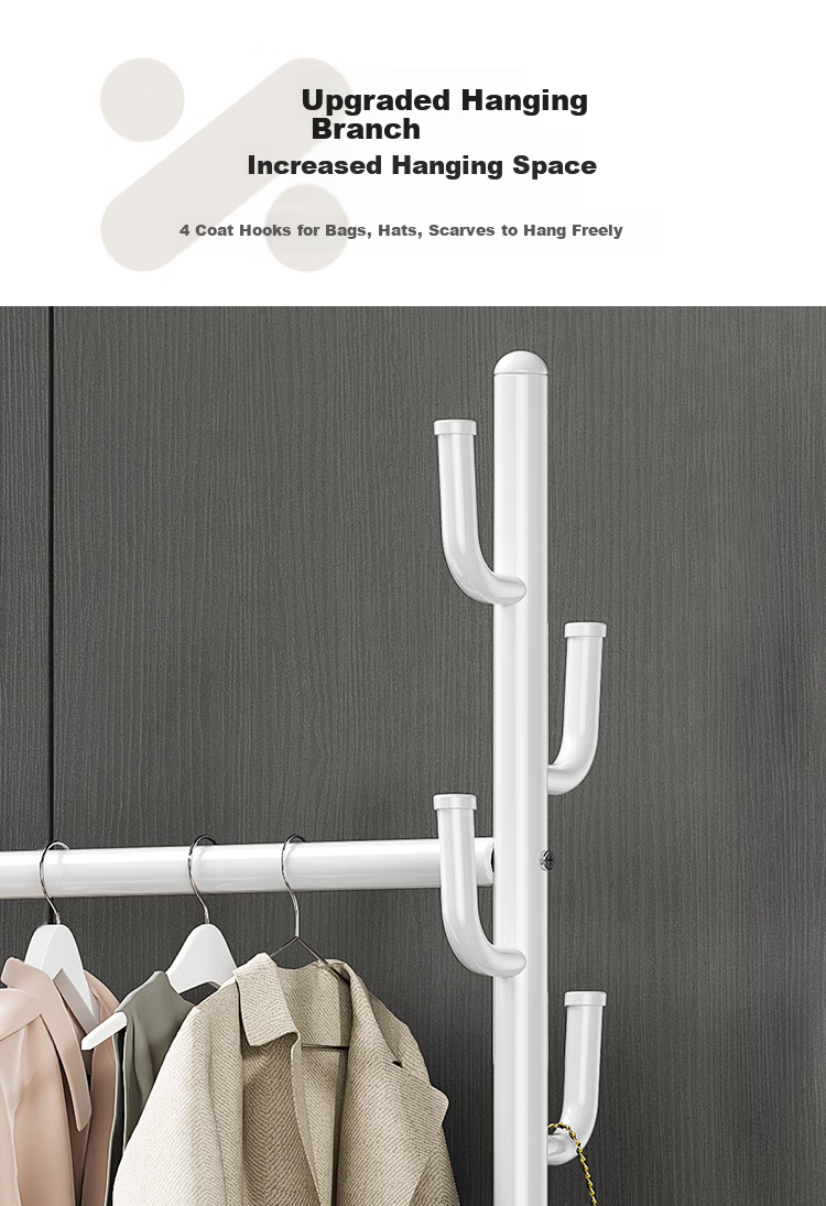 QIAONAMEI Floor Clothes Rack Coat Hanger Folding Clothes Rack with Basket Thickened 4488-WH 7