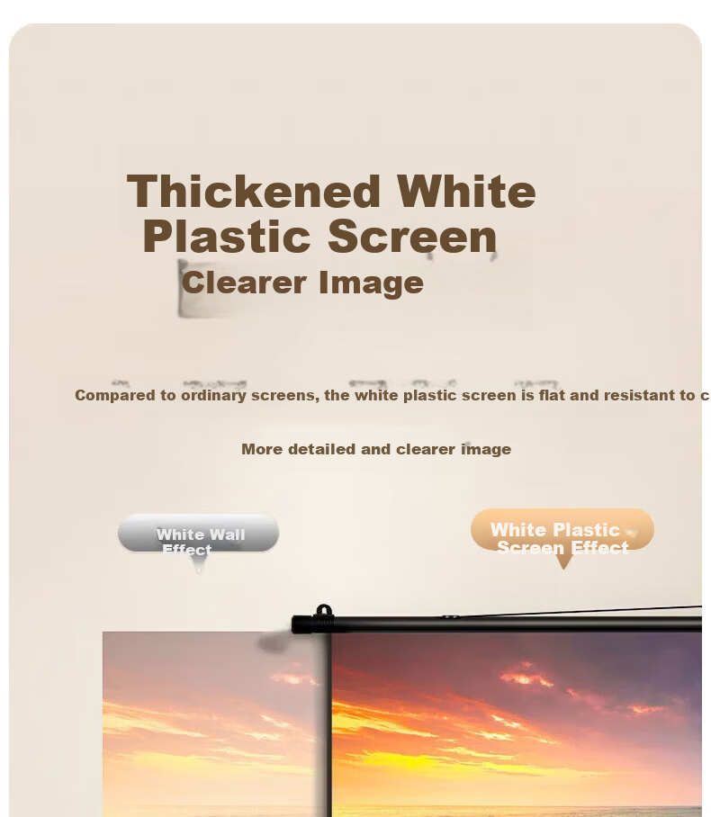 ASKE Projection Screen 100-inch High Gain Thickened White Plastic Stand No-Drill Wall-Mount Dual Use Supports 4K HD 3D Projection 16:9 Adjustable 178° Wide Angle Portable Office 2