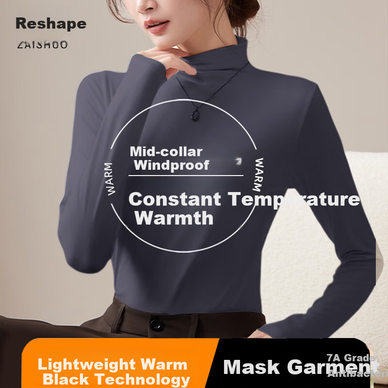 Zaisuo Half Turtleneck Spring Basic Long Sleeve Slim Fit High Elastic Soft Close-fitting Base Shirt for Women Gray L