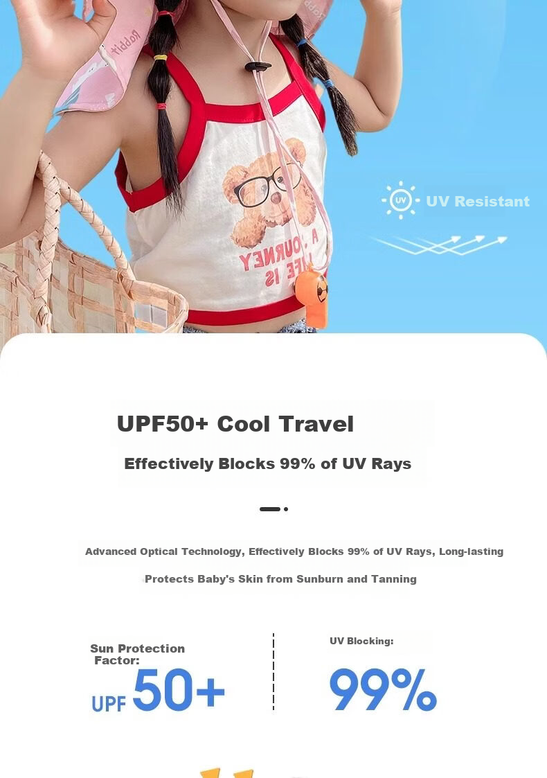 HAOGUAN Kids Sun Hat Summer Sunshade Cap Boys Girls Baby Beach Hat Wide Brim UV Protection 3
