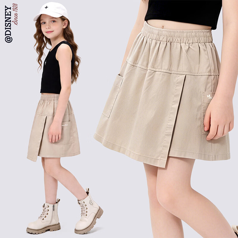 Disney Girls' Summer Skort New Children's Pants Fake Two-Piece Fashion Big Kids Shorts Korean Style 21A030 Khaki 150