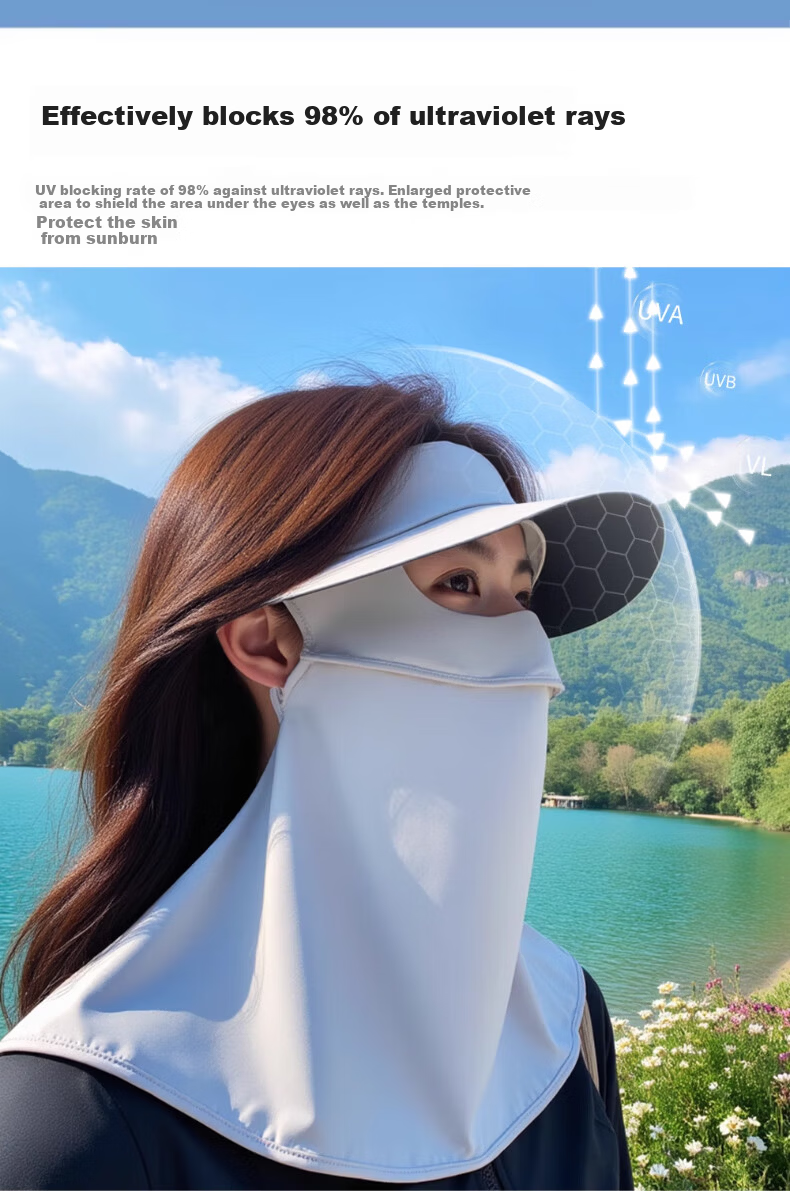 XUEXIMAN Women's Summer Sunscreen Face Mask UV Protection Ice Silk Full Face Neck Guard Breathable Cycling Hat and Mask Set 3