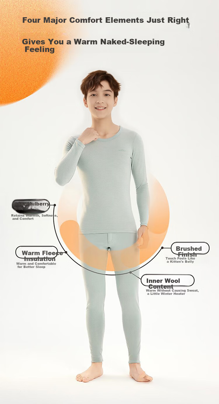 Dingguagua Youth Boys and Girls Thermal Underwear Set Autumn Winter Warm Long Johns for Middle and High School Students 9