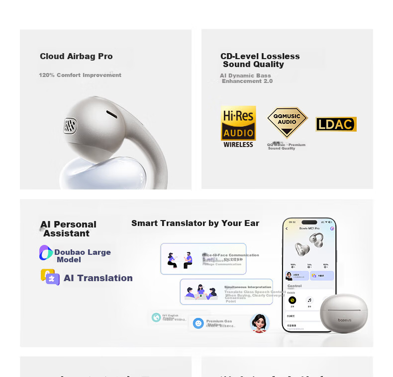 Baseus MC1 Pro AI Translation Bluetooth Earphones [Celebrity Edition] Clip-On Open-Ear Sports Call Noise-Cancelling Bone Conduction for Huawei and Apple Phones 5