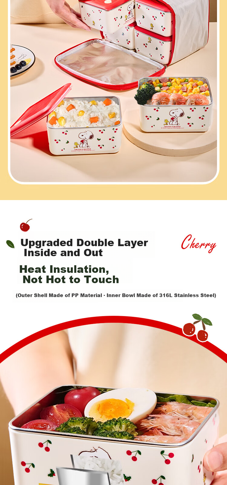SNOOPY Insulated Lunch Box Bag Set of 4 Portable Thermal Cooler Bento Bags for Students and Office Workers 7