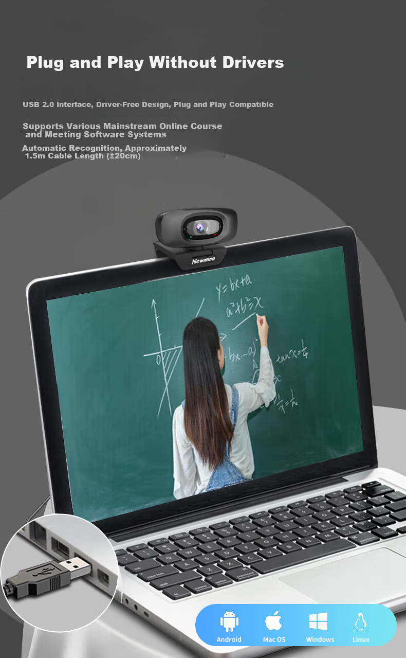 Newmine NM90 4K Webcam with Beauty Filter, Ultra HD, Built-in Microphone, External Plug-and-Play, Zoomable, Compatible with Laptop and Desktop for Video Conferencing 8