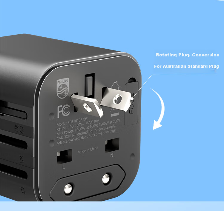 PHILIPS International Travel Adapter Plug Converter UK US EU AU Germany Japan Singapore Hong Kong Compatible 1A1C Charging 12W White 6