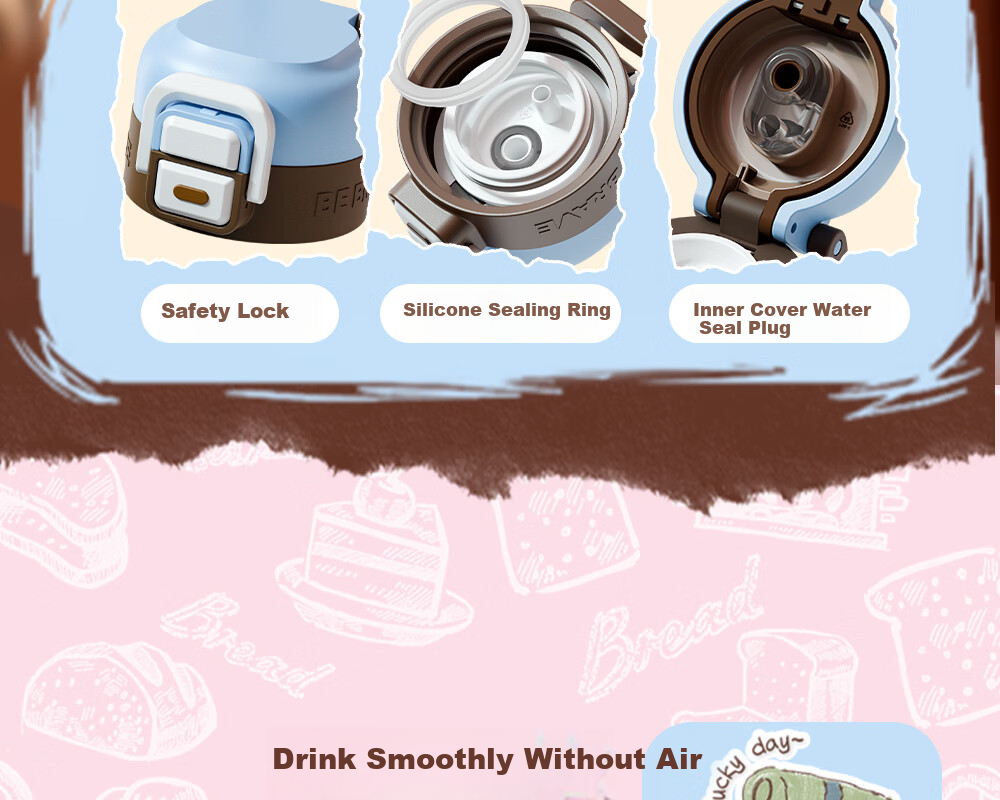 FGA Fugang Kids Insulated Water Bottle Unisex Student Cup 316L Stainless Steel Cute Sports Portable Dual Drinking Straw Cup 17
