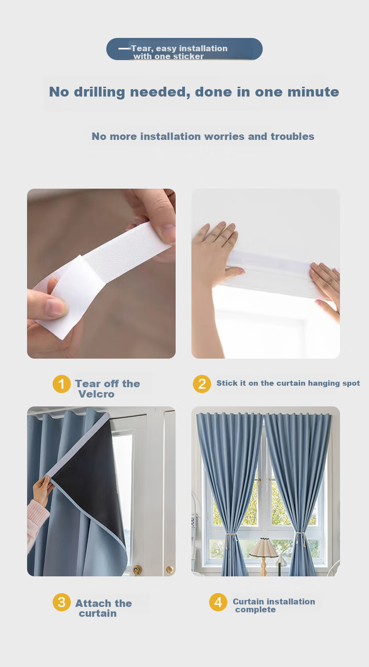 JUEMING No-Drill Magic Tape Blackout Curtain for Bedroom, 41 Shuttle Coconut Milk Color, 0.9*1.5 Single Panel 1