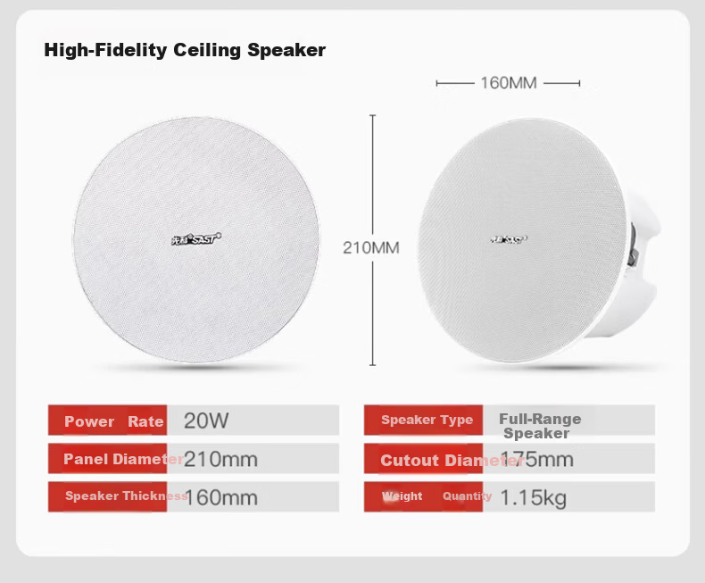 SAST 20W Wireless Bluetooth Wall-Mounted Speaker Set for Supermarket, Store, Classroom, Meeting Room, Indoor Wall-Mounted Background Music Public Broadcasting Speaker System, One-to-Two Wall Speakers 6