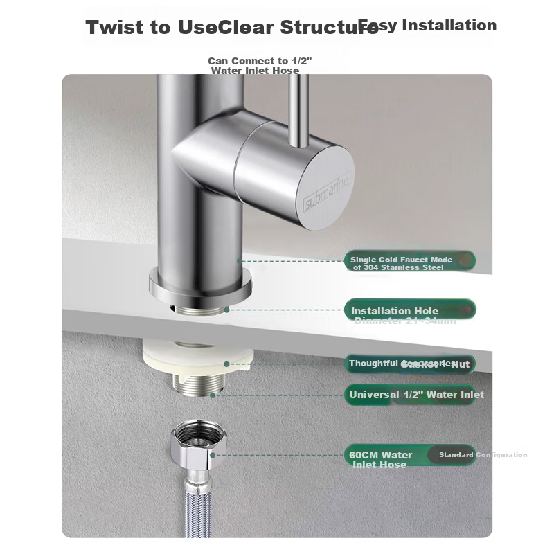 Submarine Kitchen Faucet Single Cold Sink Basin Household Rotatable Balcony Laundry Sink Faucet L3092D