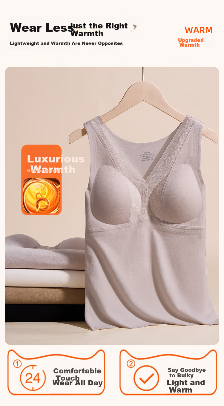 MiiOW Thermal Fleece Heated Warm Vest Women's Lace Padded Bra Tank Top Black 3