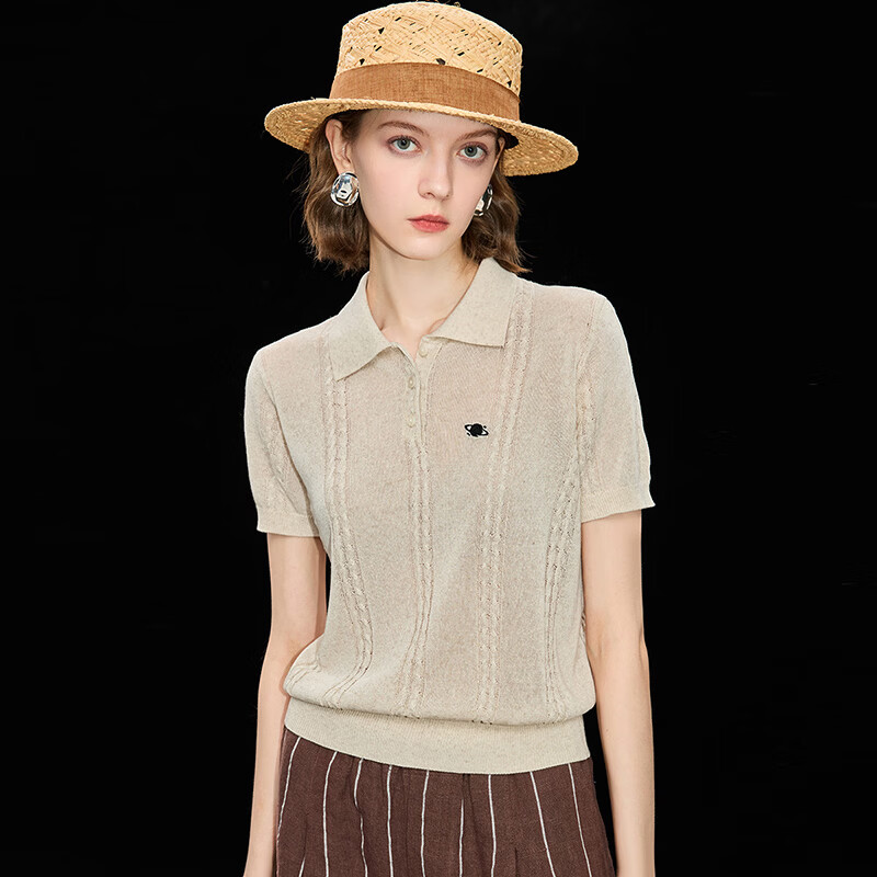 Wudao Summer Polo Collar Embroidered Pattern Short Sleeve Women's T-Shirt 2026 Latest Fashionable Top