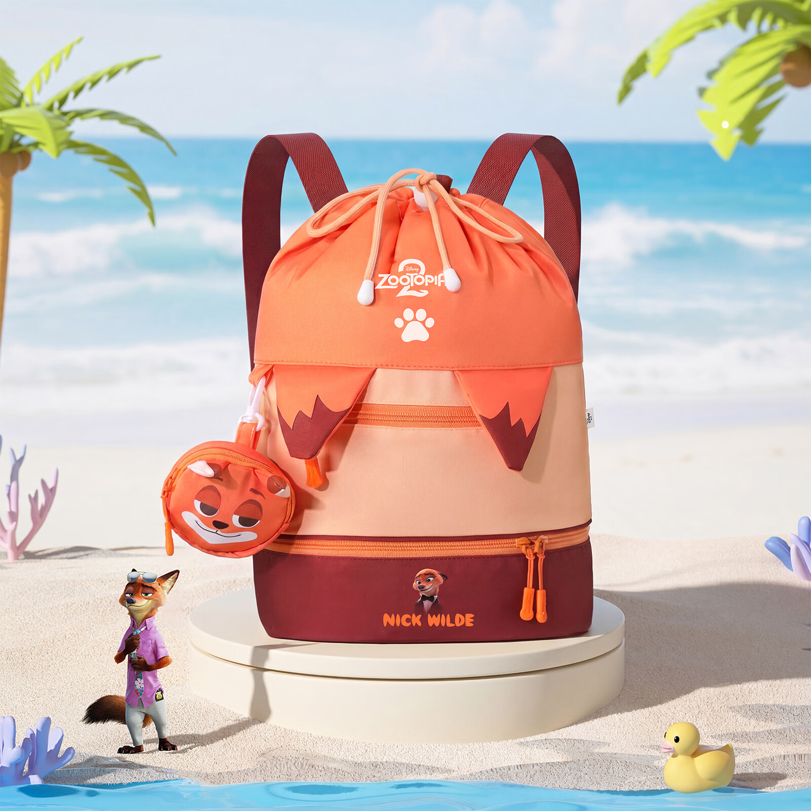 Disney Kids Swimming Bag Waterproof Dry and Wet Separation Large Capacity Backpack D96210S Orange Nick Fox