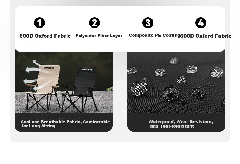 Black Dog Aluminum Alloy High-Back Folding Recliner Chair Leisure Picnic Fishing Stool Portable Camping Chair Night Black 10