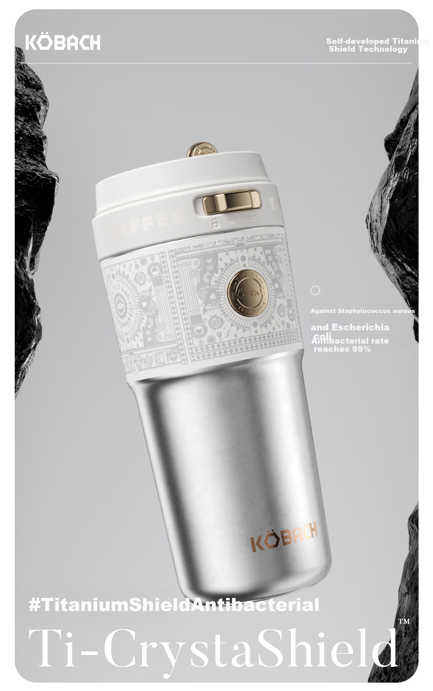 KOBACH Pure Titanium Insulated Water Bottle Large Capacity Thermos Coffee Mug Home Festival Gift 500ml Arctic White 5
