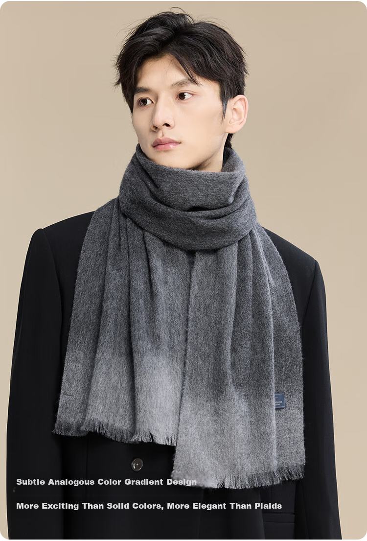 JIUMU Pure Wool Scarf for Men Autumn Winter Warm Neck Warmer Gift Box for Father's Day Birthday 5