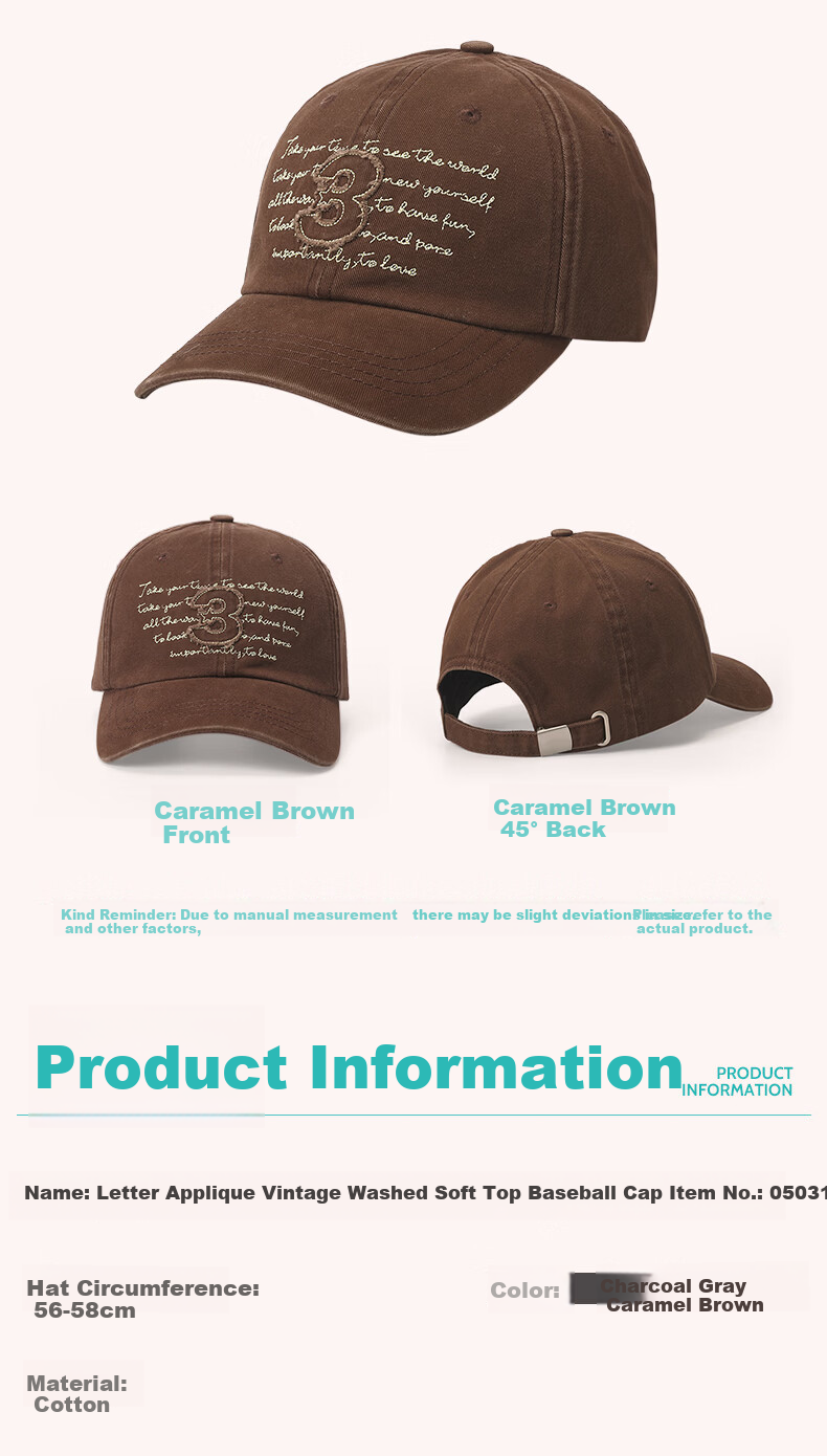 Wanding Baseball Cap for Women with Washed Fabric, Letter Embroidery, Curved Brim, Soft Top, Couple's Hat for Men, Washed Pink 10