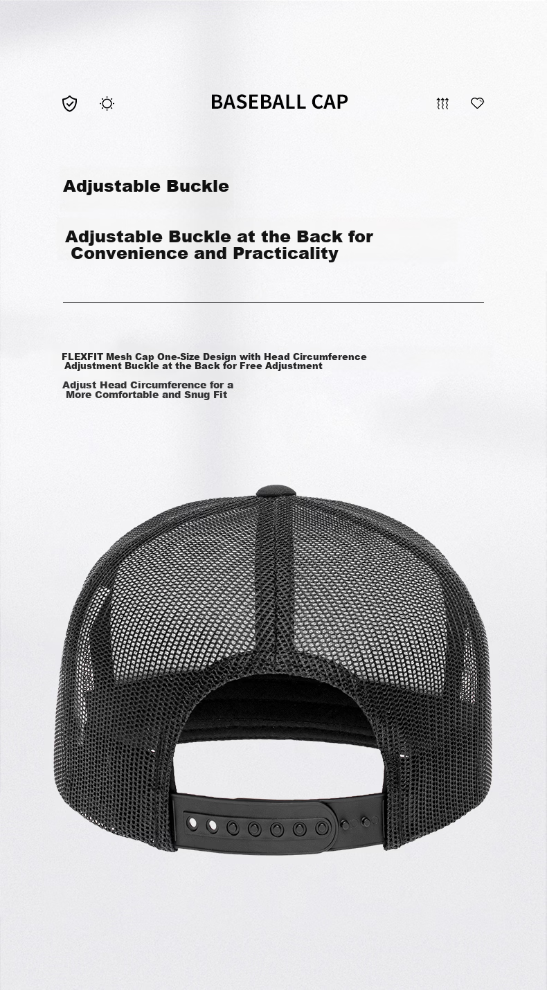 FLEXFIT Men's Imported Baseball Cap Summer Mesh High-Top Sun Protection Five-Panel Flat Brim Ins Trendy Mesh Hat 5