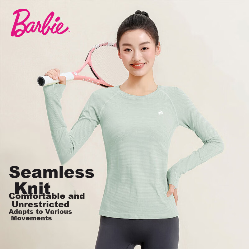 Barbie Women's Sports T-Shirt Pilates Activewear Hollow Jacquard Seamless Badminton Shirt
