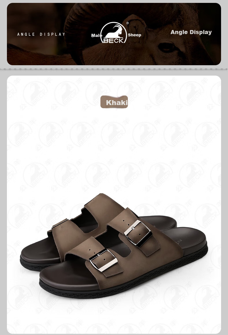 Ram Men's Genuine Leather High-End Slide Sandals Durable Non-Slip First Layer Cowhide Summer Beach Shoes Black Size 39 9