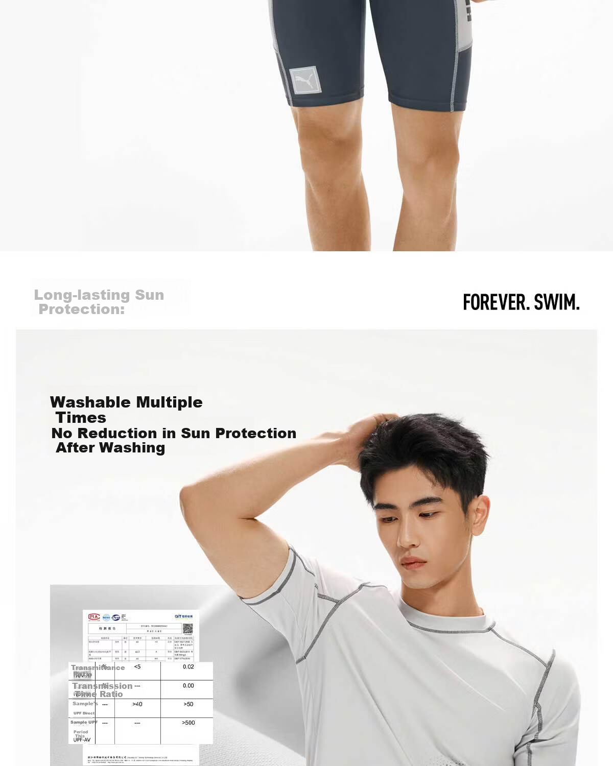 PUMA Men's Short Sleeve Swimwear UV Protection High Elastic Breathable Professional Training Slim Fit Cooling Short Sleeve Swimsuit 10