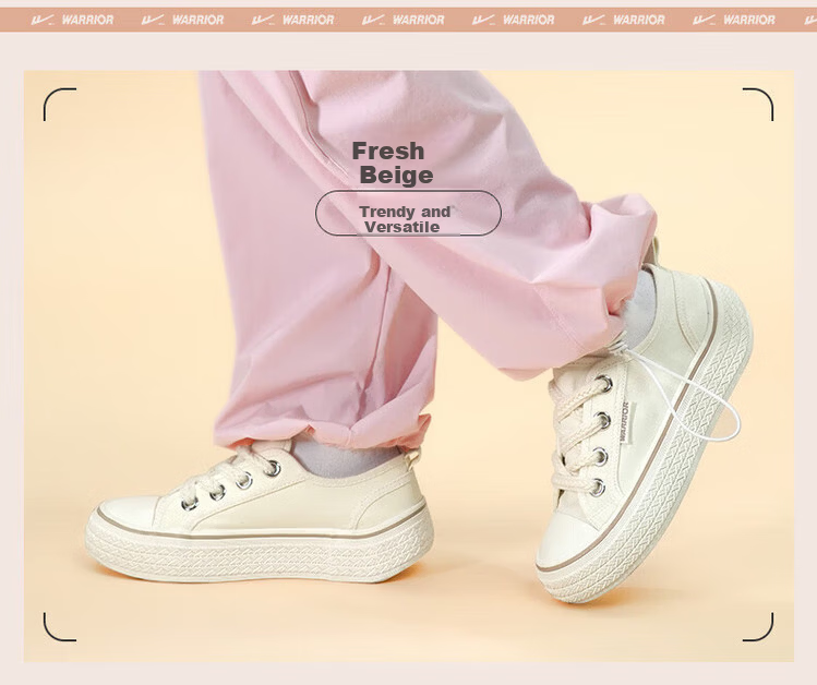 Warrior Official Women's Canvas Shoes 2026 Summer New Breathable Outdoor Casual Shoes Beige Size 35 4