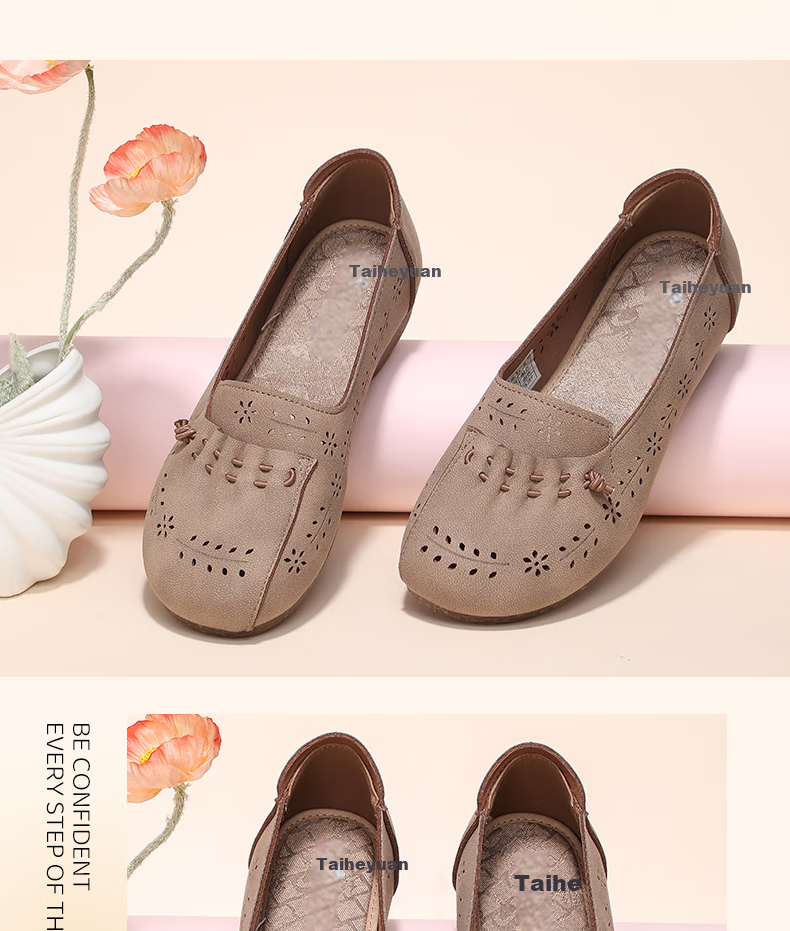 Taiheyuan Summer Women's Hollow Carved Anti-Slip Flat Shoes Comfortable Lightweight Middle-Aged and Elderly Mom Grandma Shoes 14