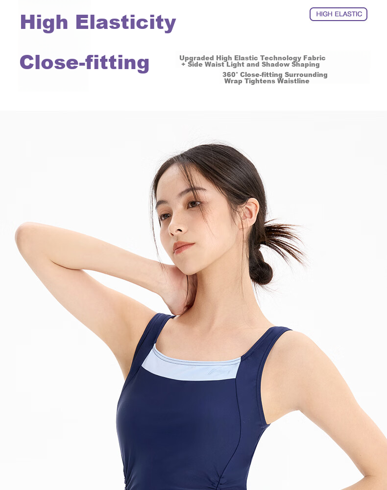 LI-NING Women's Premium 2026 New One-Piece Professional Training Triangle Swimsuit 1662 Gray XL 7