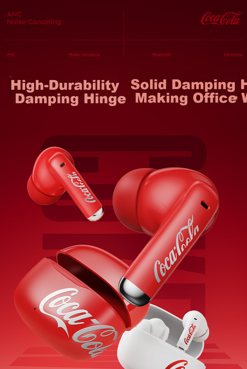 Coca-Cola T65Pro Noise-Cancelling Bluetooth Earphones 2026 Latest Model | Panoramic Sound | In-Ear Active Noise Cancelling Wireless Earbuds with Long Battery Life for Apple Huawei Xiaomi Phones 1