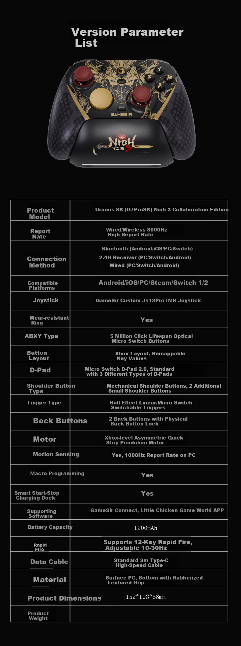GAMESIR Tianwangxing Renwang 3 Co-Branded G7pro Game Controller, 8000Hz Polling Rate, 8K Wireless Switch 2 Bluetooth PC Steam Mobile Android Apex Horizo 19