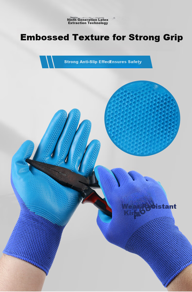 Helpershi Dipped Gloves Labor Protection 12 Pairs/Pack Rubber Textured Latex Durable Anti-Slip Breathable Construction Work Safety A688 4
