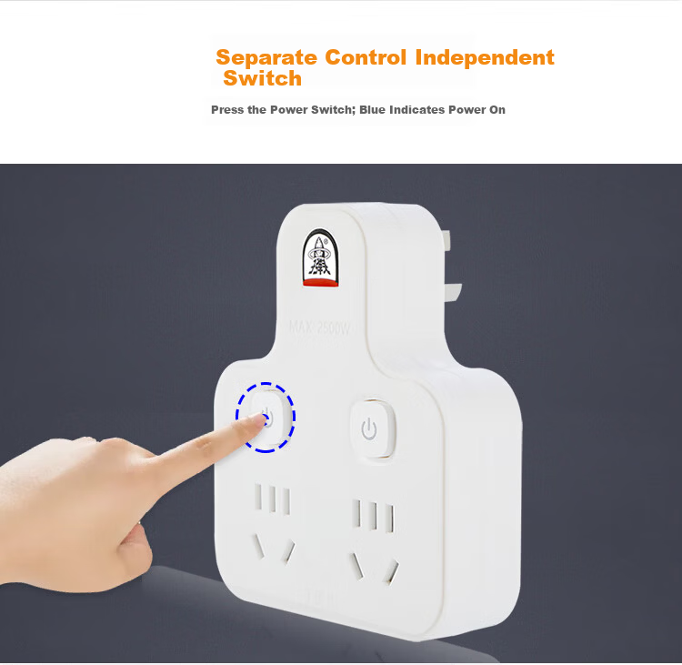 Bullet Head 1-to-2 Socket/Separate Control Switch/1-to-Multiple Power Converter/Pin-Shaped Adapter/2-Outlet Wireless Socket/Power Strip TS-555DK 5