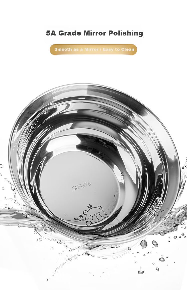 Banwu Life 316 Stainless Steel Food Grade Soup Bowl 20cm Large Steaming Bowl Household Rice Bowl Salad Bowl Noodle Bowl 9
