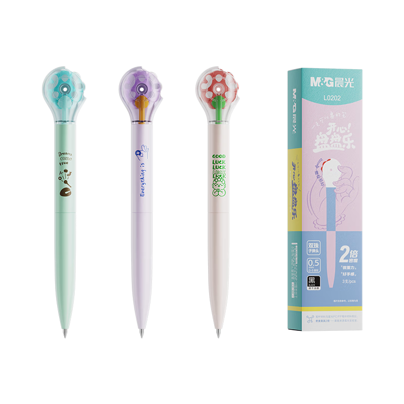 M&G Happy Pan Pan Le Retractable Black Gel Pen 0.5mm Student Stationery Double Density Material Quick-Dry Ink Dual Ball Bullet Tip AGPL0202