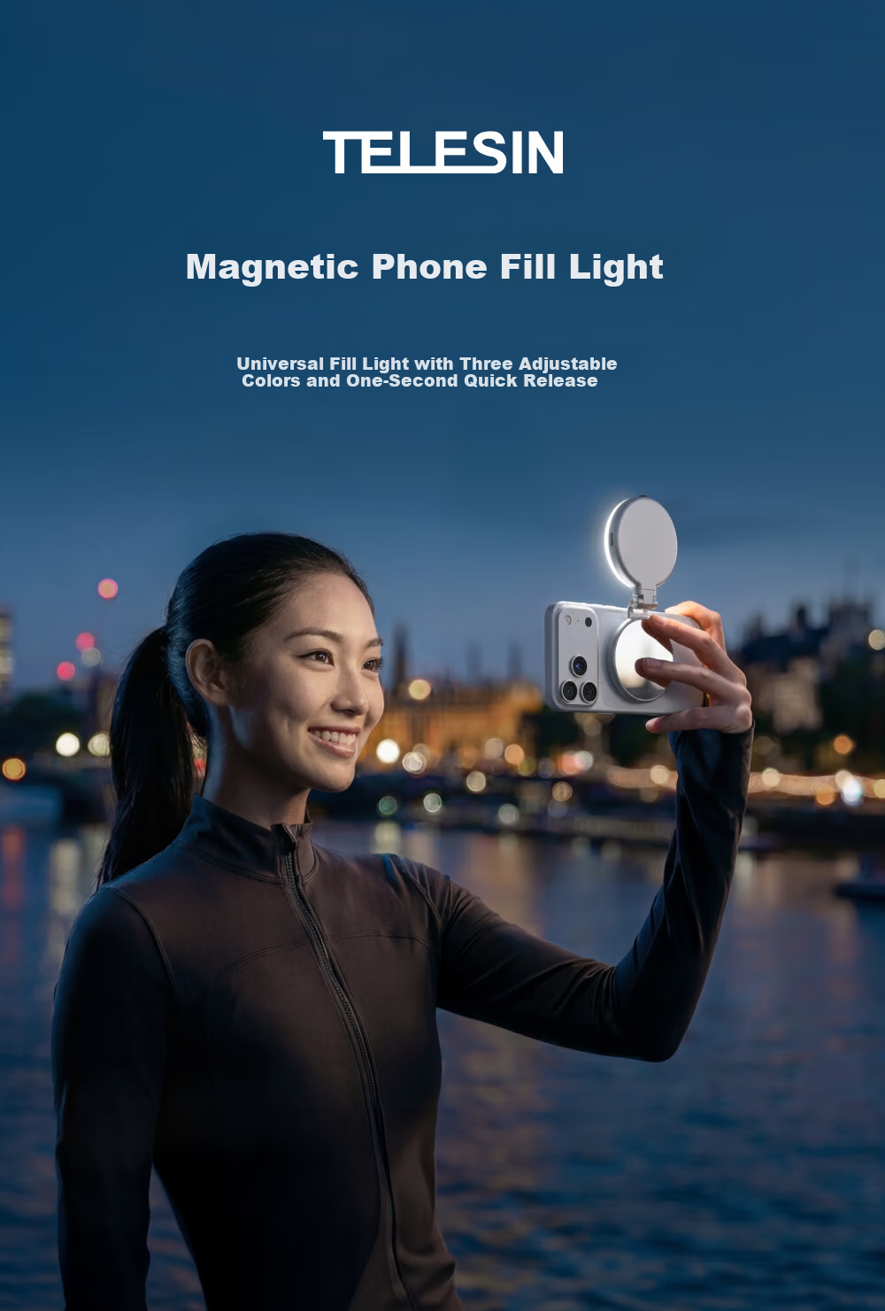 TELESIN Magnetic Portable Fill Light for Mobile Phones, Handheld Selfie LED Light with Bi-Color Temperature for Live Streaming, Video Recording, Travel, and Outdoor Shooting 1