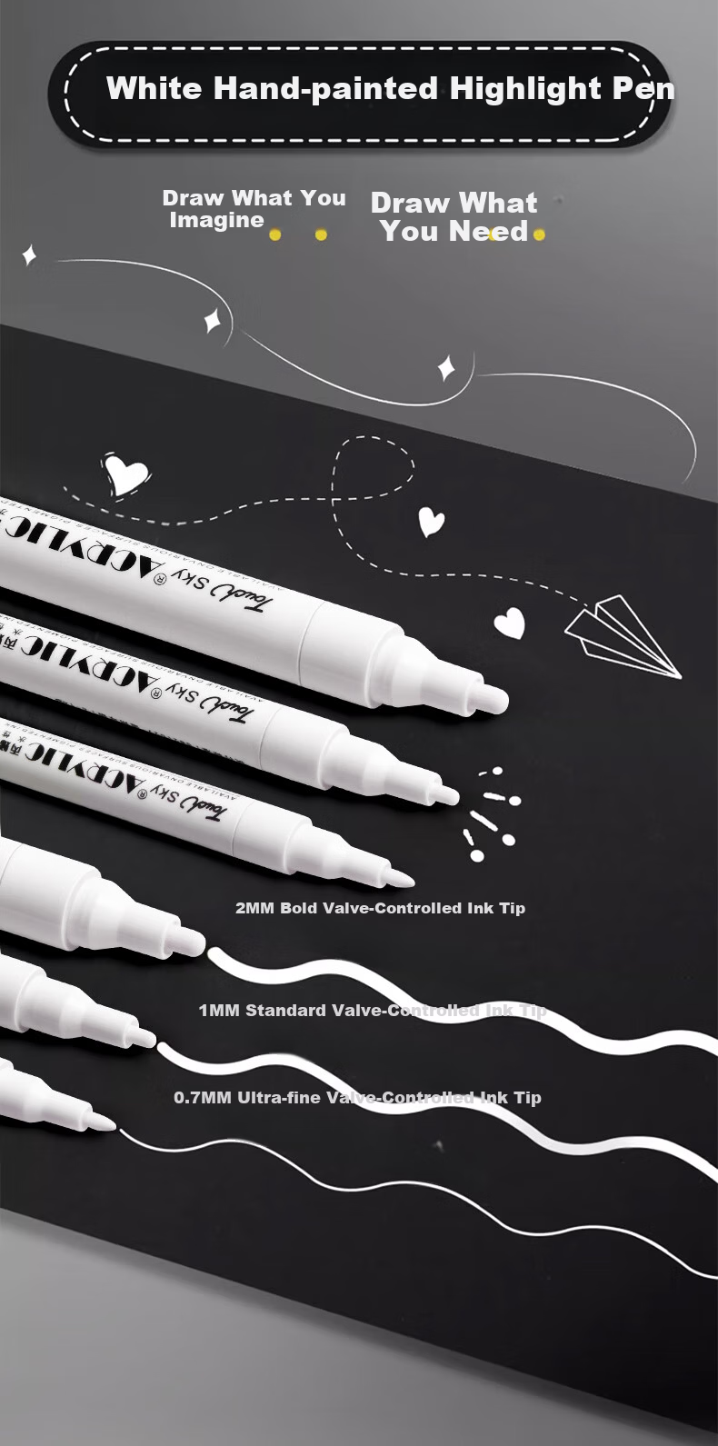 Shuxing White Acrylic Highlighter Double-Ended Waterproof Fade-Resistant Art Marker for Students Drawing Graffiti Black Card Journal White Paint Pen Watercolor Pen 4