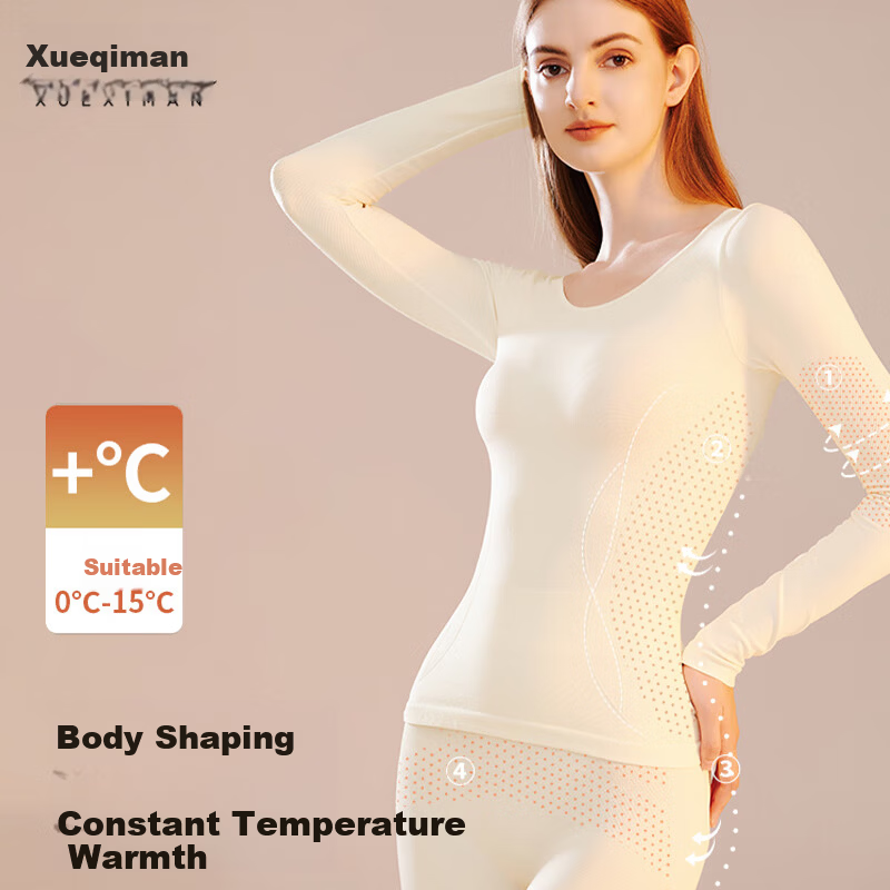 XUEXIMAN Women's Thermal Underwear 2025 New Autumn Winter Slimming Body Shaping Warm Set Slim Fit Top and Bottom