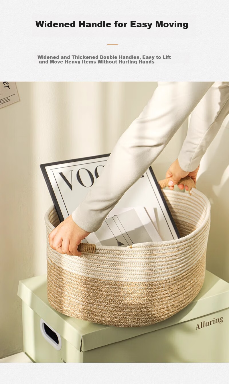 Yuanben Handmade Cotton Rope Woven Storage Basket for Bedside Cabinet, Multi-Purpose Organizer for Snacks, Toys, Clothes, Home Use 11