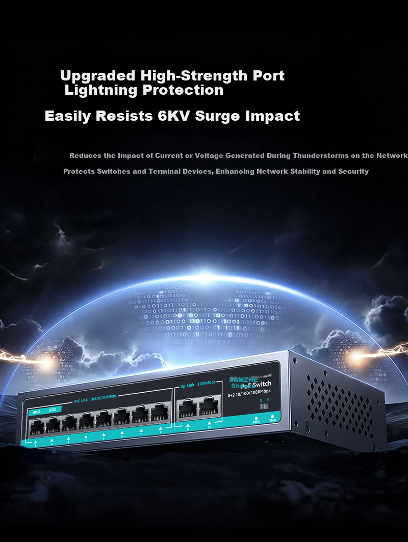 Sanze 8-Port PoE Switch 10-Port Gigabit Ethernet Splitter Dual Uplink Industrial Monitoring Power Supply Network Hub Enterprise Switch POE-HJQ10 9