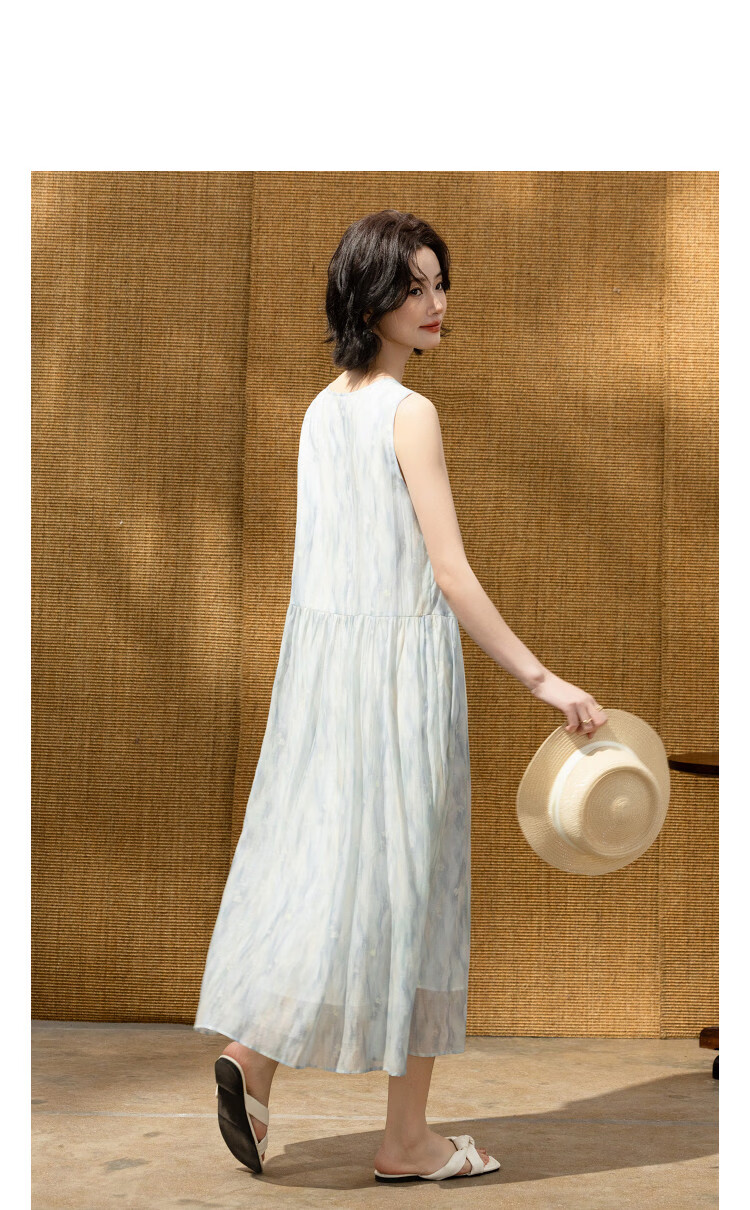 Demana [Refreshing Lyocell] Summer Vacation Style Tie Round Neck Sleeveless Loose Slim Dress for Petite Women 11