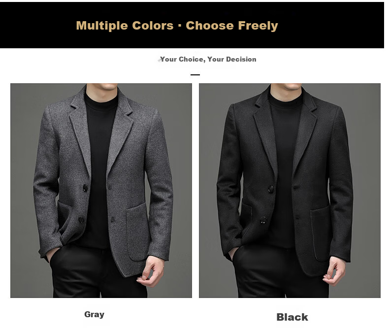 ROMON Men's Wool Suit Autumn Winter Business Casual Woolen Coat Single Blazer XF51 Gray 4XL 1