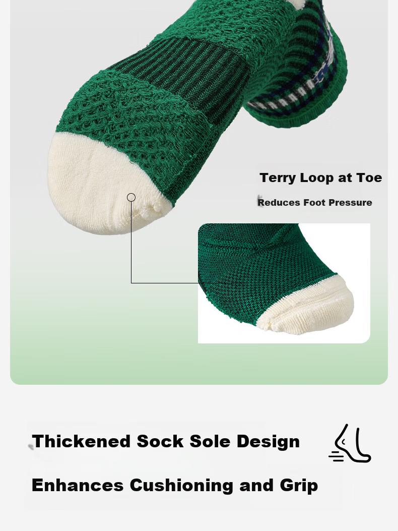 KAWASAKI Badminton Socks Kids Sports Socks Durable Terry Bottom D6401 White Blue/White Green/Vintage Green (3 Pairs) 8