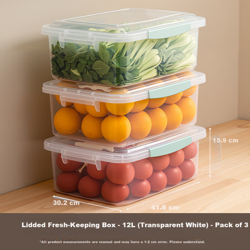 Citylong Refrigerator Storage Box Food Grade Fruit and Vegetable Fresh-Keeping Box Sealed Kimchi Pickle Snack Storage Box 12L 3-Pack