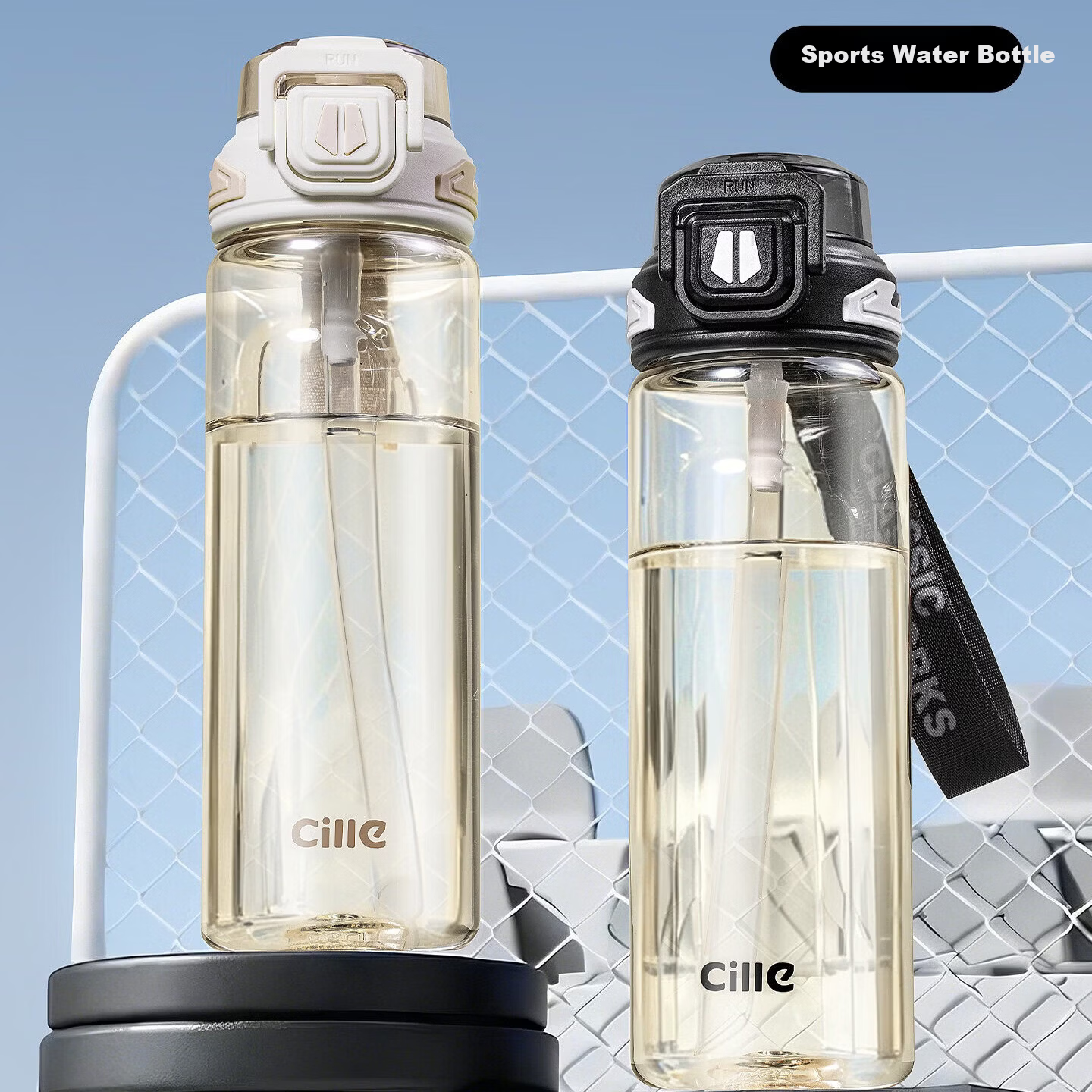 Cille Large Capacity Outdoor Sports Water Bottle for Men PPSU High-Value Heat-Resistant and Drop-Resistant Straw Cup Student Water Bottle