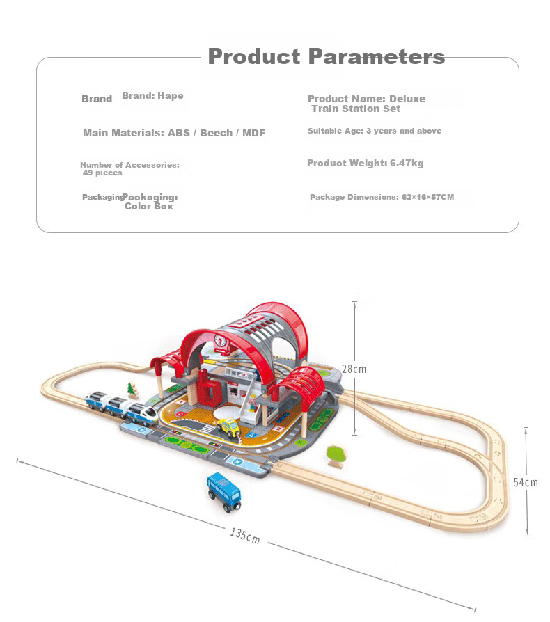 Hape (Germany) Children's Early Education Toy Train Track Sound and Light Deluxe City Train Station Gift for Boys and Girls E3725 3